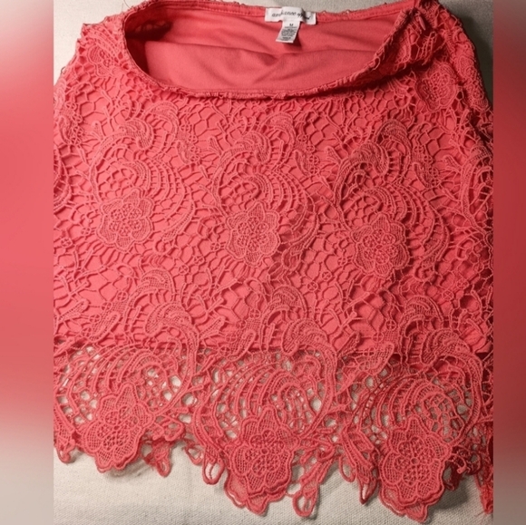 2/$30 AMBIANCE coral Salmon lace elegant mini Summer skirt Dopamine(#1,088) - Picture 7 of 7
